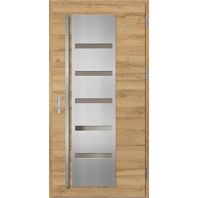Ocelové vchodové dveře - AMBERG 1 - Dub Natur Příčný, Label Inox Ocelové vchodové dveře ERKADO - AMBERG 1 - Dub Natur Příčný, Label Inox