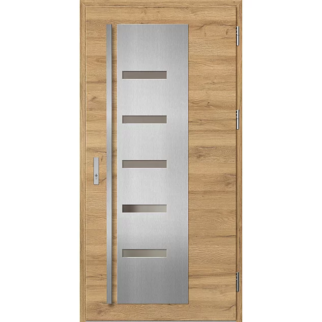 Ocelové vchodové dveře - AMBERG 2 - Dub Natur Příčný, Label Inox Ocelové vchodové dveře ERKADO - AMBERG 2 - Dub Natur Příčný, Label Inox