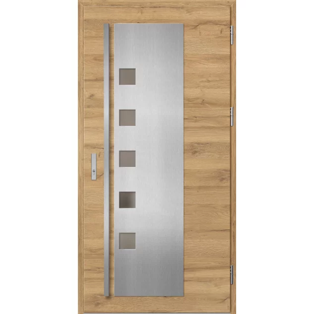 Ocelové vchodové dveře - AMBERG 4 - Dub Natur Příčný, Label Inox Ocelové vchodové dveře ERKADO - AMBERG 4 - Dub Natur Příčný, Label Inox