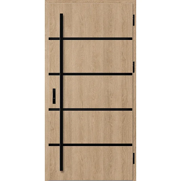 Ocelové vchodové dveře - BIENE 1 - Surový Dub, Stamp Black Ocelové vchodové dveře ERKADO - BIENE 1 - Surový Dub, Stamp Black