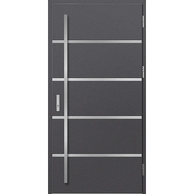 Ocelové vchodové dveře - BIENE 1 - Hladký Antracit, Stamp Inox Ocelové vchodové dveře ERKADO - BIENE 1 - Hladký Antracit, Stamp Inox