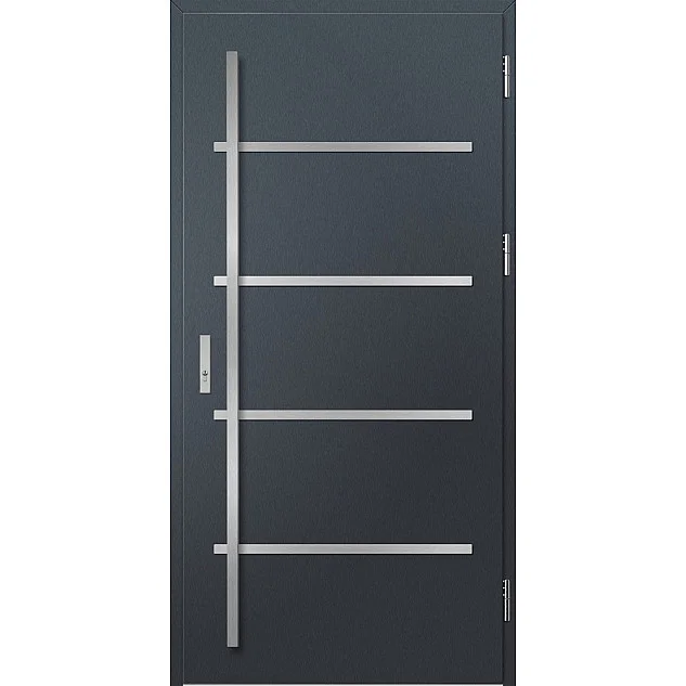 Ocelové vchodové dveře - BIENE 2 - Antracit Struktura, Label Inox Ocelové vchodové dveře ERKADO - BIENE 2 - Antracit Struktura, Label Inox