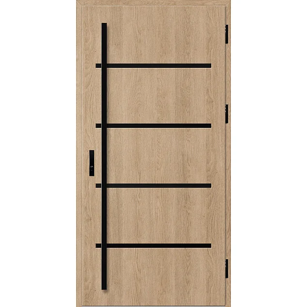 Ocelové vchodové dveře - BIENE 2 - Surový Dub, Stamp Black Ocelové vchodové dveře ERKADO - BIENE 2 - Surový Dub, Stamp Black
