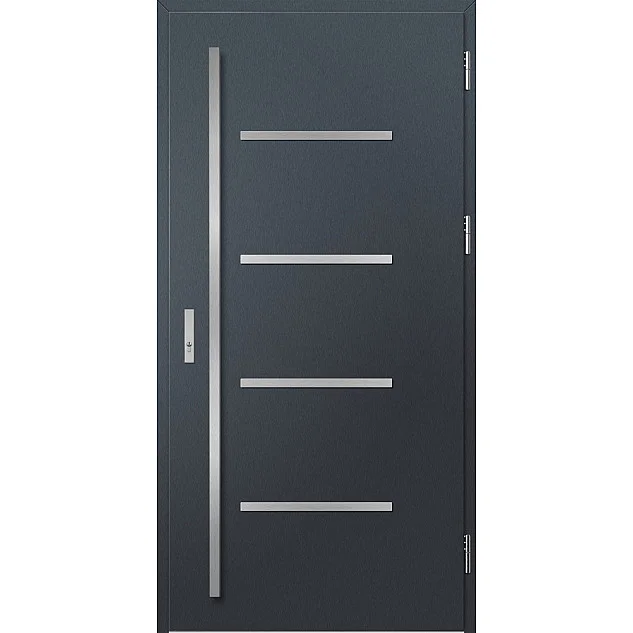 Ocelové vchodové dveře - BIENE 3 - Antracit Struktura, Label Inox Ocelové vchodové dveře ERKADO - BIENE 3 - Antracit Struktura, Label Inox