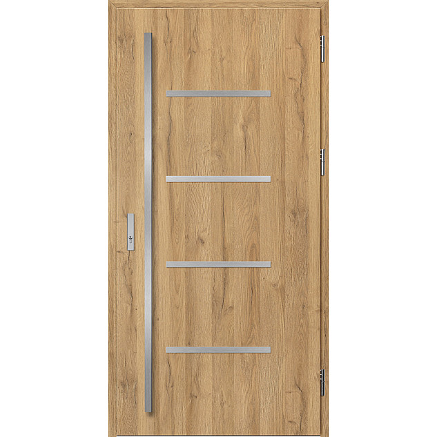 Ocelové vchodové dveře ERKADO - BIENE 3 - Dub Natur, Label Inox