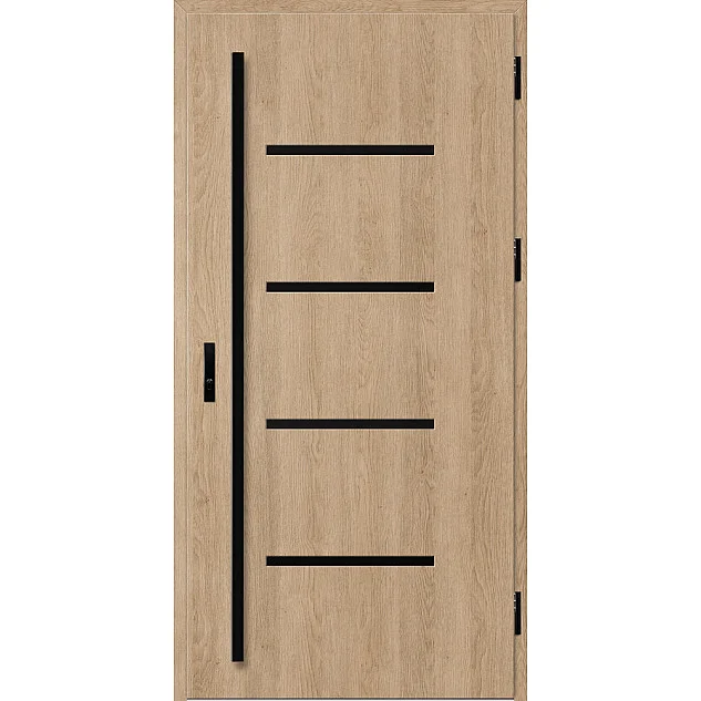 Ocelové vchodové dveře - BIENE 3 - Surový Dub, Stamp Black Ocelové vchodové dveře ERKADO - BIENE 3 - Surový Dub, Stamp Black