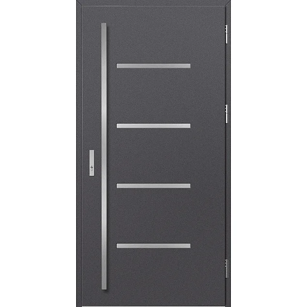Ocelové vchodové dveře - BIENE 3 - Hladký Antracit, Stamp Inox Ocelové vchodové dveře ERKADO - BIENE 3 - Hladký Antracit, Stamp Inox