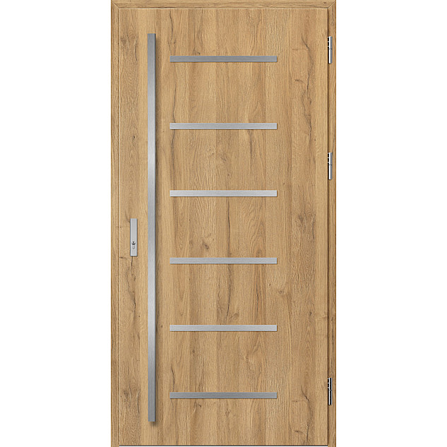 Ocelové vchodové dveře ERKADO - BIENE 4 - Dub Natur, Label Inox