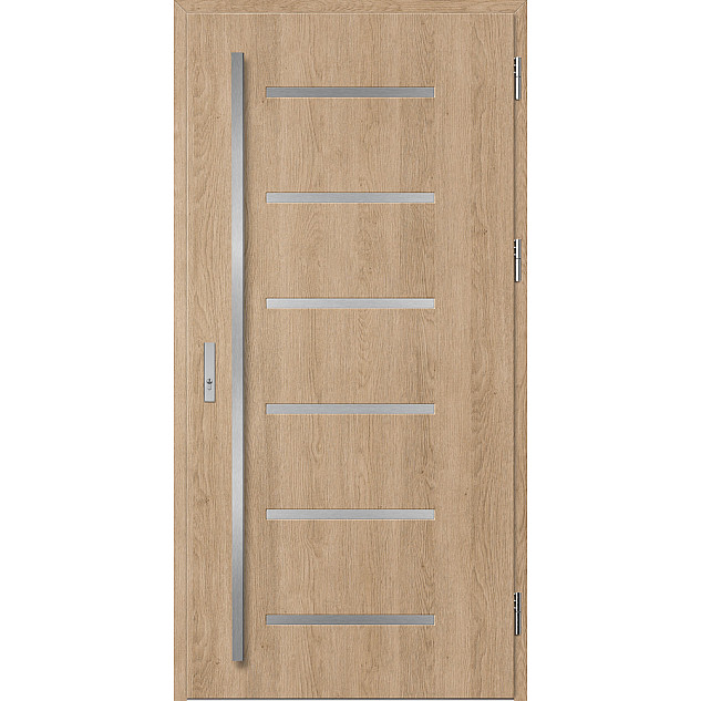 Ocelové vchodové dveře ERKADO - BIENE 4 - Surový Dub, Stamp Inox