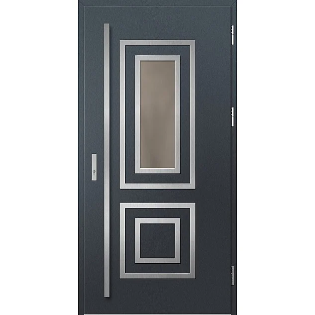 Ocelové vchodové dveře - EBERN 2 - Antracit Struktura, Label Inox Ocelové vchodové dveře ERKADO - EBERN 2 - Antracit Struktura, Label Inox