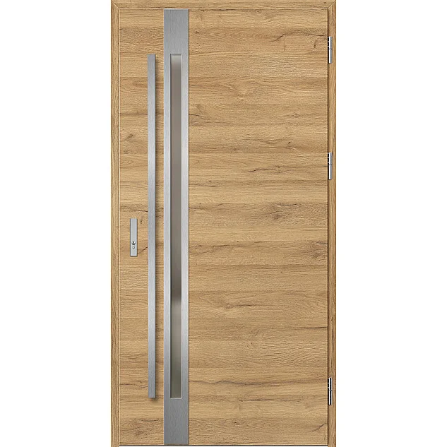 Ocelové vchodové dveře - LANGEN 1 - Dub Natur Příčný, Label Inox Ocelové vchodové dveře ERKADO - LANGEN 1 - Dub Natur Příčný, Label Inox
