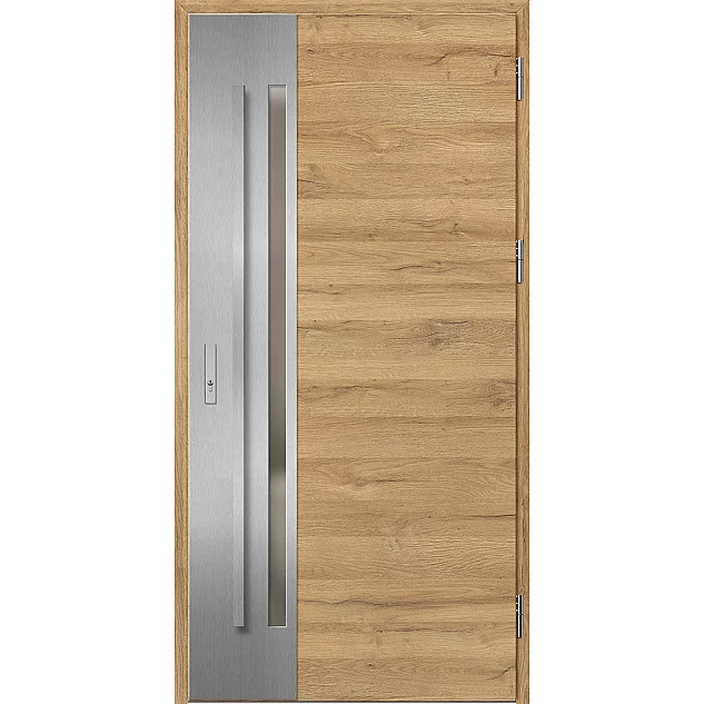 Ocelové vchodové dveře - LANGEN 2 - Dub Natur Příčný, Label Inox Ocelové vchodové dveře ERKADO - LANGEN 2 - Dub Natur Příčný, Label Inox