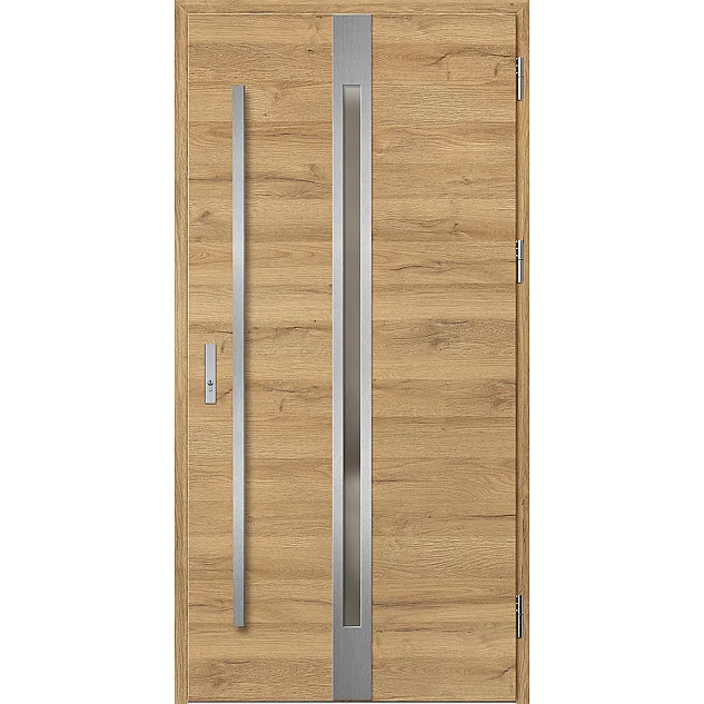 Ocelové vchodové dveře - LANGEN 4 - Dub Natur Příčný, Label Inox Ocelové vchodové dveře ERKADO - LANGEN 4 - Dub Natur Příčný, Label Inox