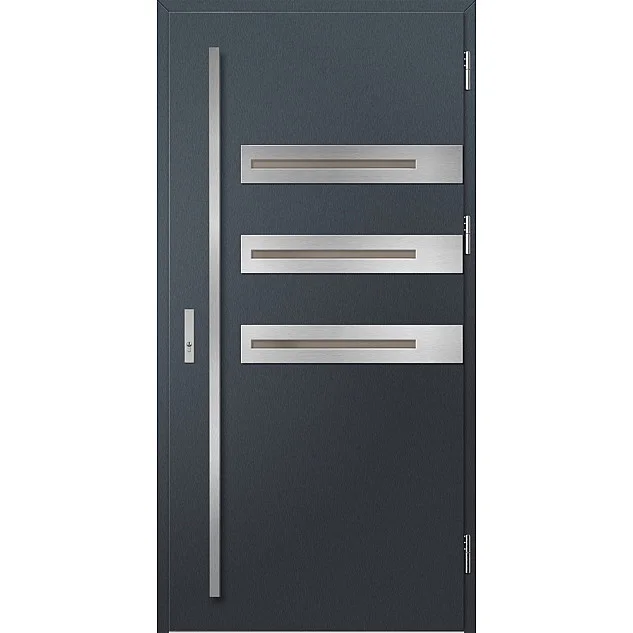 Ocelové vchodové dveře - LEOBEN 1 - Antracit Struktura, Label Inox Ocelové vchodové dveře ERKADO - LEOBEN 1 - Antracit Struktura, Label Inox