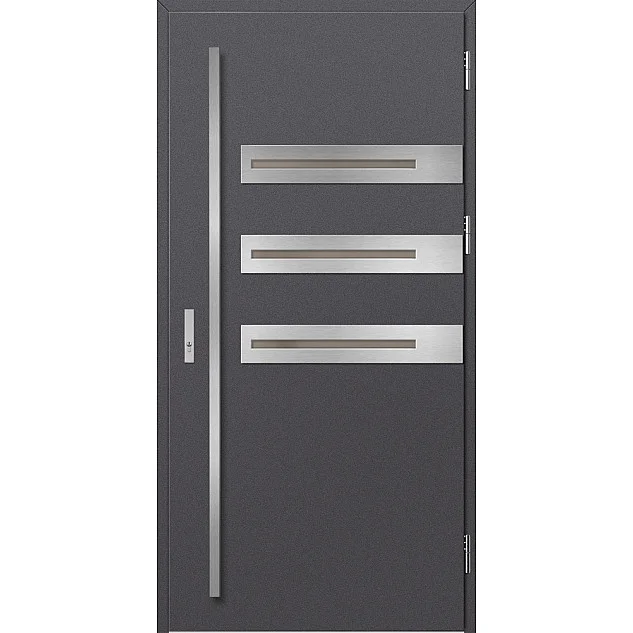 Ocelové vchodové dveře - LEOBEN 1 - Hladký Antracit, Label Inox Ocelové vchodové dveře ERKADO - LEOBEN 1 - Hladký Antracit, Label Inox