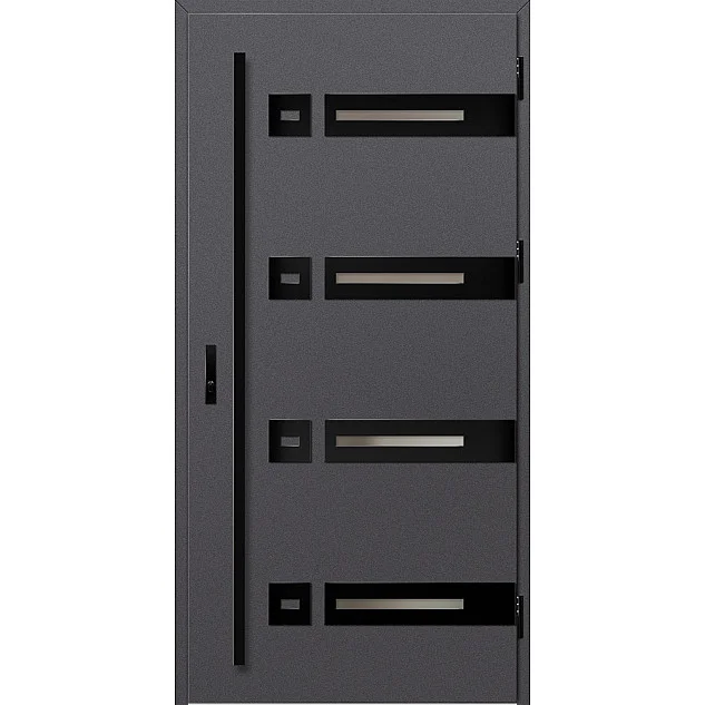Ocelové vchodové dveře - LEOBEN 3 - Hladký Antracit, Label Black Ocelové vchodové dveře ERKADO - LEOBEN 3 - Hladký Antracit, Label Black