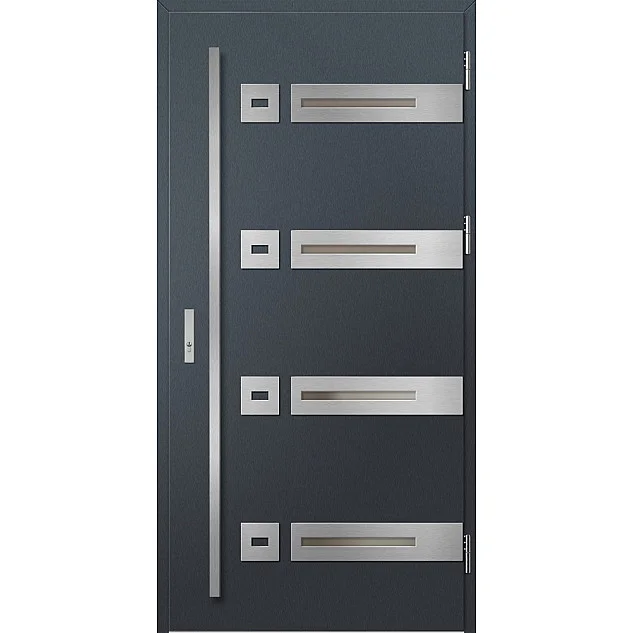 Ocelové vchodové dveře - LEOBEN 3 - Antracit Struktura, Label Inox Ocelové vchodové dveře ERKADO - LEOBEN 3 - Antracit Struktura, Label Inox
