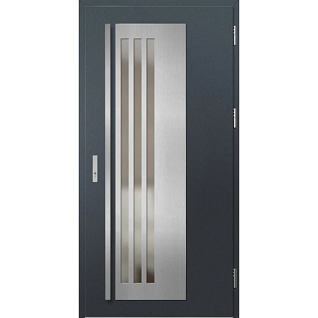 Ocelové vchodové dveře - LINDEN 3 - Antracit Struktura, Label Inox Ocelové vchodové dveře ERKADO - LINDEN 3 - Antracit Struktura, Label Inox