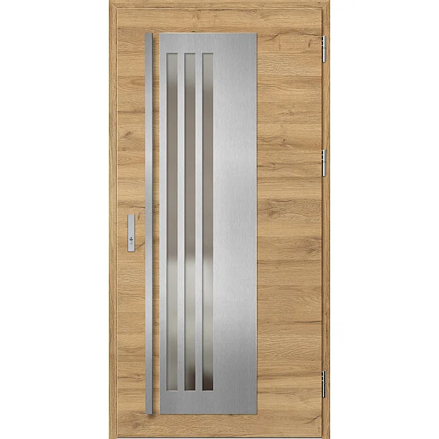 Ocelové vchodové dveře - LINDEN 3 - Dub Natur Příčný, Label Inox Ocelové vchodové dveře ERKADO - LINDEN 3 - Dub Natur Příčný, Label Inox