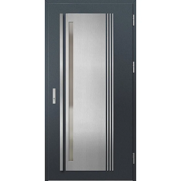 Ocelové vchodové dveře - LINDEN 4 - Antracit Struktura, Label Inox Ocelové vchodové dveře ERKADO - LINDEN 4 - Antracit Struktura, Label Inox