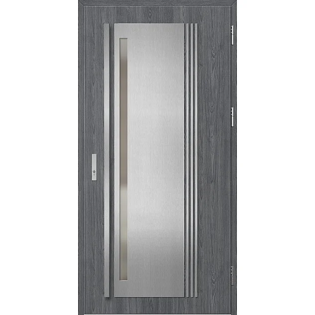 Ocelové vchodové dveře - LINDEN 4 - Dub Antracit, Label Inox Ocelové vchodové dveře ERKADO - LINDEN 4 - Dub Antracit, Label Inox