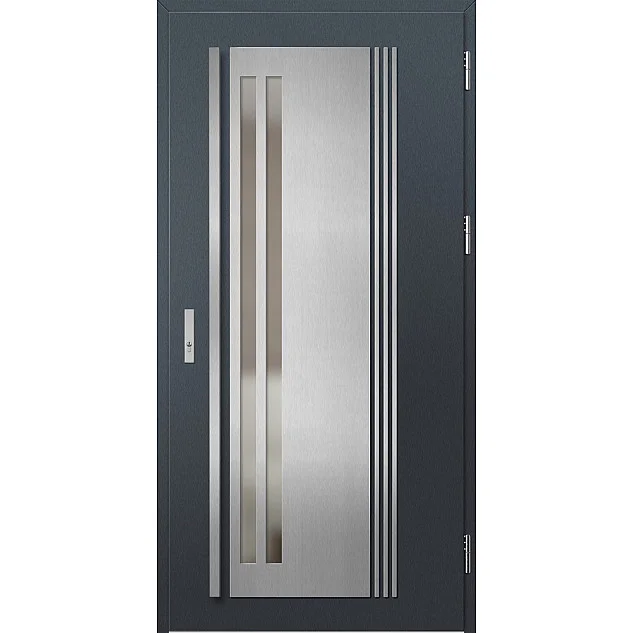 Ocelové vchodové dveře - LINDEN 5 - Antracit Struktura, Label Inox Ocelové vchodové dveře ERKADO - LINDEN 5 - Antracit Struktura, Label Inox