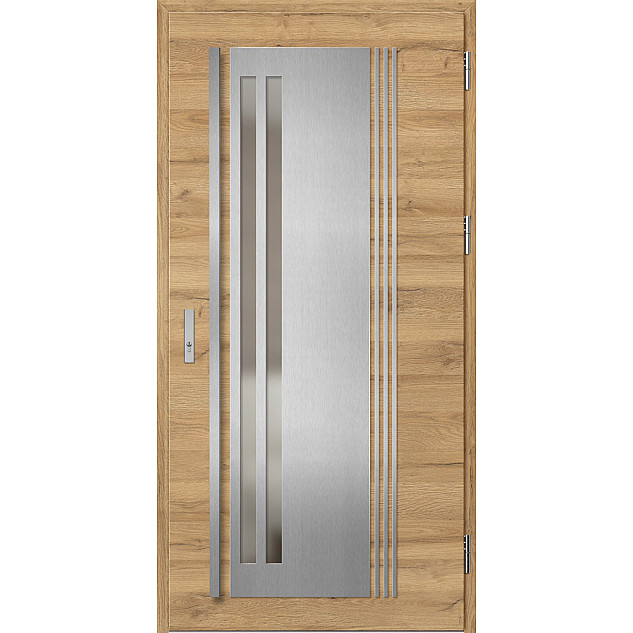 Ocelové vchodové dveře - LINDEN 5 - Dub Natur Příčný, Label Inox Ocelové vchodové dveře ERKADO - LINDEN 5 - Dub Natur Příčný, Label Inox