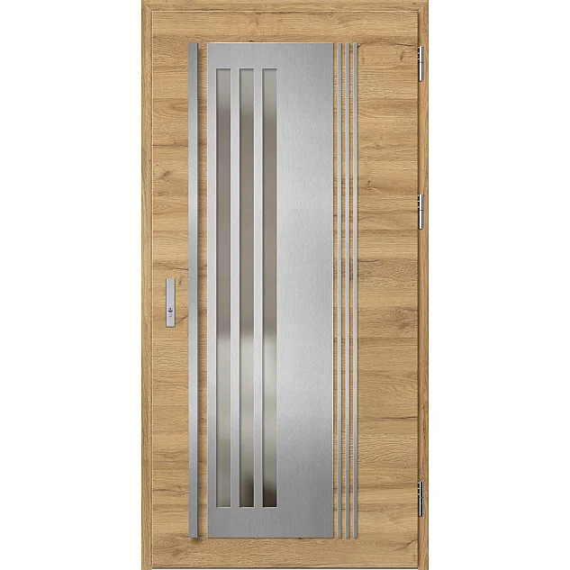 Ocelové vchodové dveře - LINDEN 6 - Dub Natur Příčný, Label Inox Ocelové vchodové dveře ERKADO - LINDEN 6 - Dub Natur Příčný, Label Inox