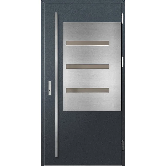 Ocelové vchodové dveře - MELK 1 - Antracit Struktura, Label Inox Ocelové vchodové dveře ERKADO - MELK 1 - Antracit Struktura, Label Inox