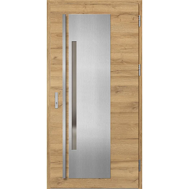 Ocelové vchodové dveře - MURTER 1 - Dub Natur Příčný, Label Inox Ocelové vchodové dveře ERKADO - MURTER 1 - Dub Natur Příčný, Label Inox
