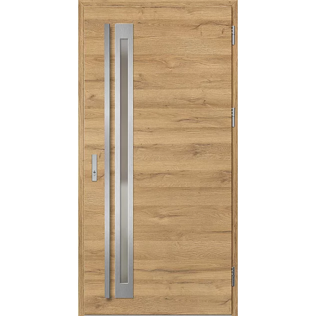 Ocelové vchodové dveře - TREBUR 1 - Dub Natur Příčný, Label Inox Ocelové vchodové dveře ERKADO - TREBUR 1 - Dub Natur Příčný, Label Inox