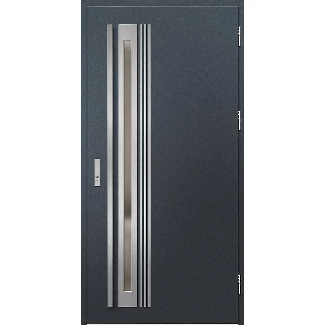 Ocelové vchodové dveře - TREBUR 4 - Antracit Struktura, Label Inox Ocelové vchodové dveře ERKADO - TREBUR 4 - Antracit Struktura, Label Inox