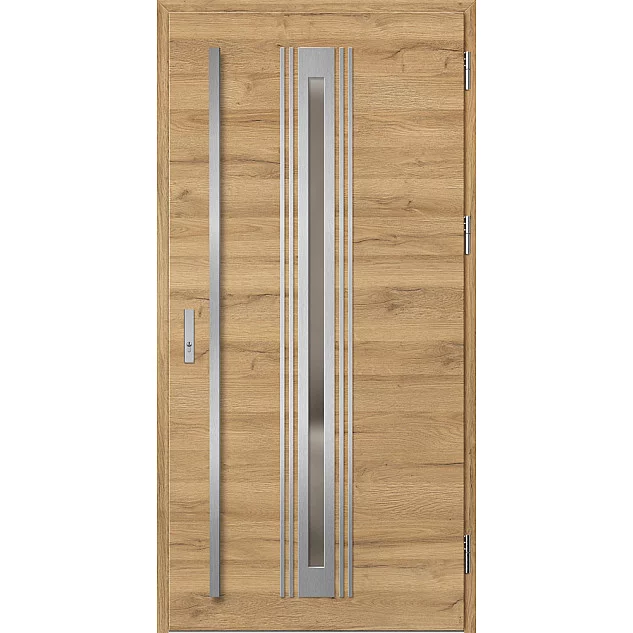Ocelové vchodové dveře - TREBUR 5 - Dub Natur Příčný, Label Inox Ocelové vchodové dveře ERKADO - TREBUR 5 - Dub Natur Příčný, Label Inox