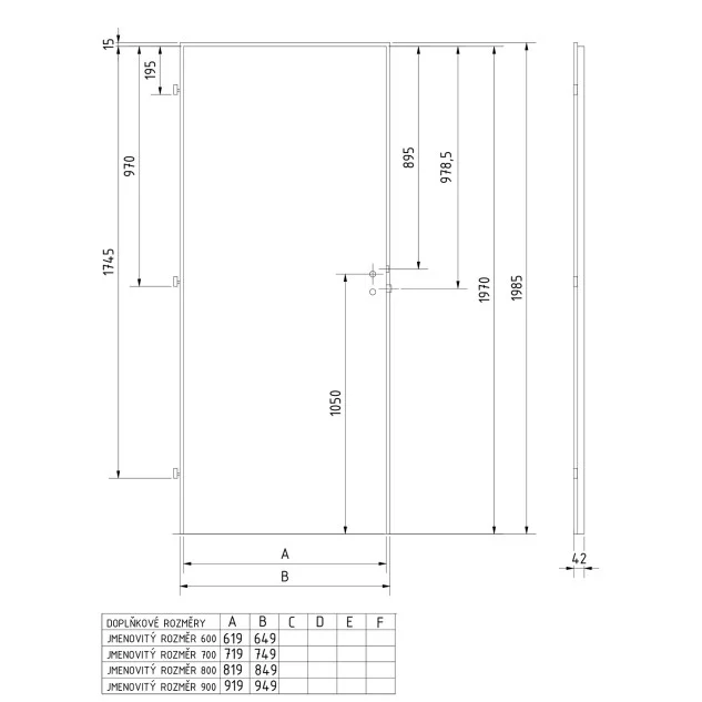 Protipožární dveře EI 30 DP3 - nákres rozměru