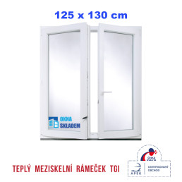 Dvoukřídlé Plastové okno | 125 x 130 cm (1250 x 1300 mm) | bílé |otevíravé i sklopné | pravé Dvoukřídlé Plastové okno | 125 x 130 cm (1250 x 1300 mm) | bílé |otevíravé i sklopné | pravé