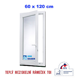 Plastové okno | 60x120 cm (600x1200 mm) | bílé | otevíravé i sklopné | levé Plastové okno | 60x120 cm (600x1200 mm) | bílé | otevíravé i sklopné | levé