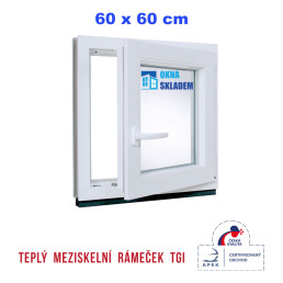 Plastové okno | 60 x 60 cm (600 x 600 mm) | bílé |otevíravé i sklopné | pravé Plastové okno | 60 x 60 cm (600 x 600 mm) | bílé |otevíravé i sklopné | pravé