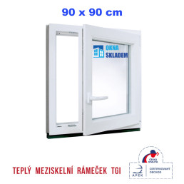 Plastové okno | 90 x 90 cm (900 x 900 mm) | bílé |otevíravé i sklopné | pravé Plastové okno | 90 x 90 cm (900 x 900 mm) | bílé |otevíravé i sklopné | pravé